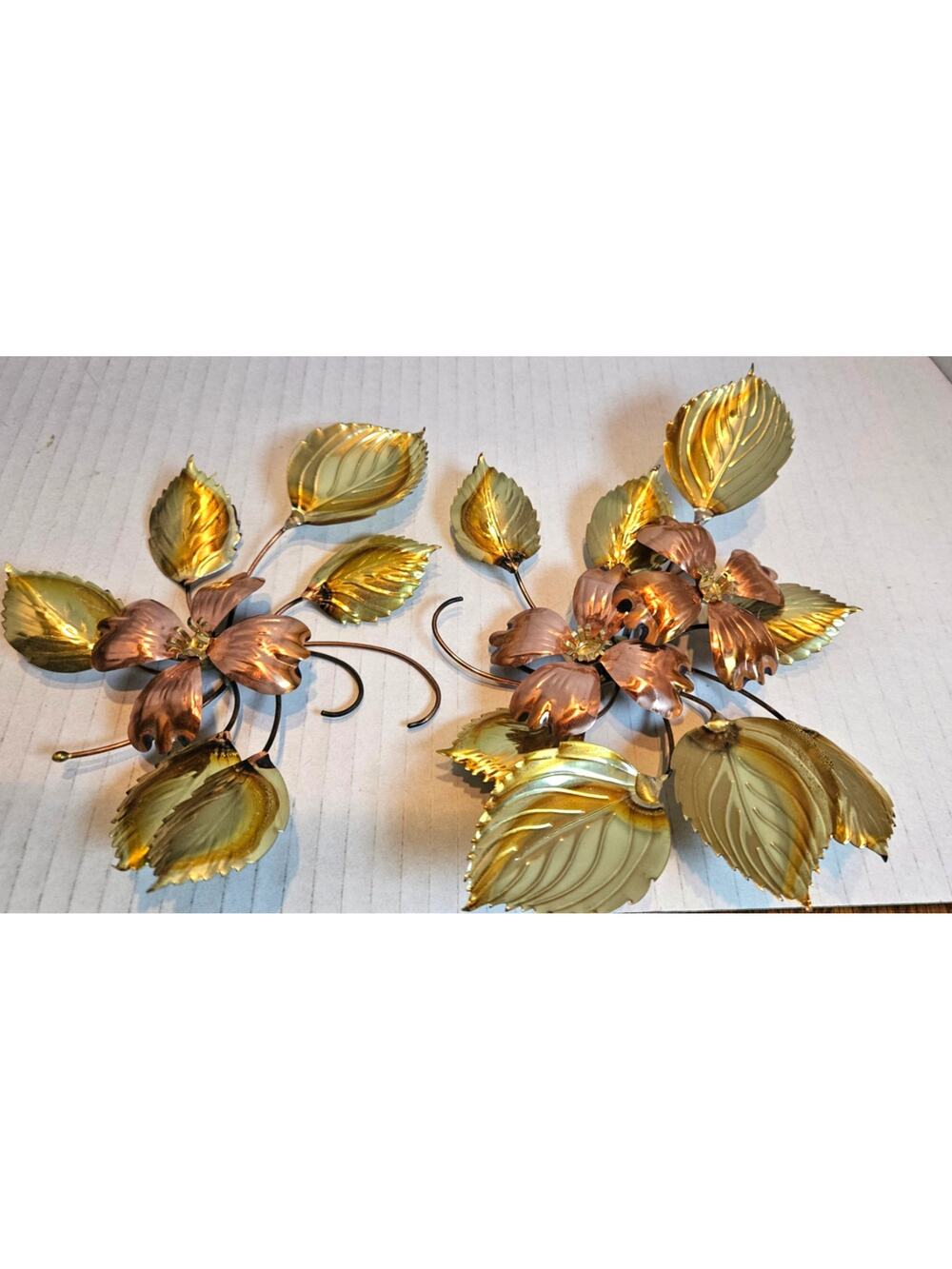 Vintage Brass and Copper Dogwood Wall Hangings set of 2 Princess House